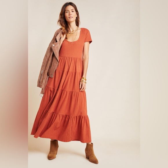 Maeve Anthropologie Gillian Tiered Maxi Dress Rust Color - Picture 2 of 7